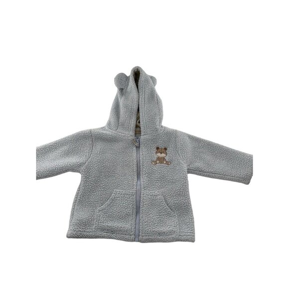 Carters Baby Bear Sherpa Hooded Zip-Up Jacket 12M Light Blue Polyester Warm Cozy - Picture 6 of 9